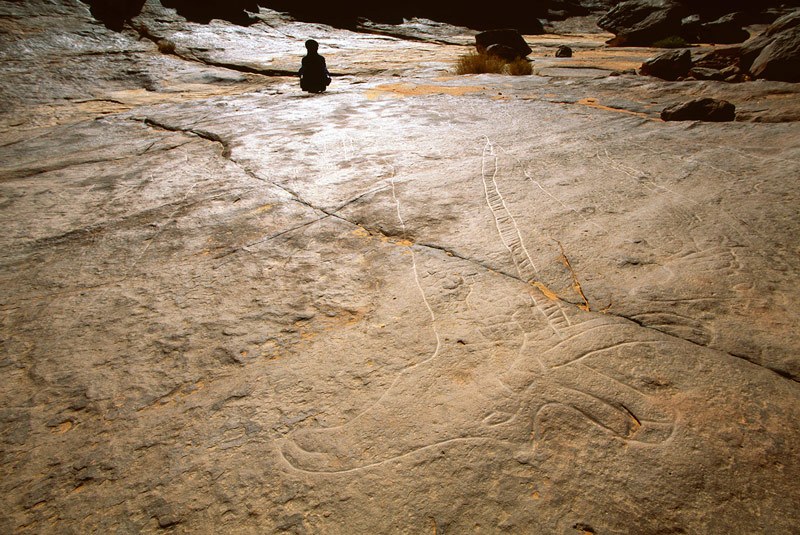Oued Djerat, Algeria. Head and neck of huge engraving of giraffe. Image ID: algtod0140007