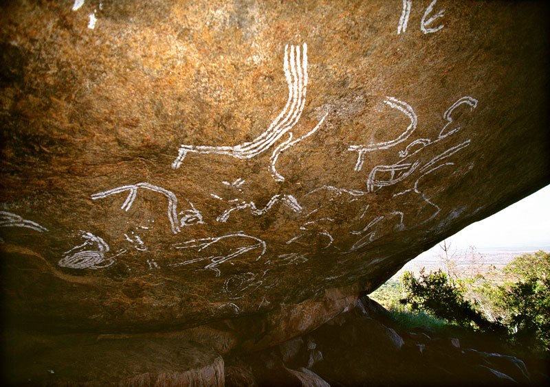 Laikipia. White symbolic designs possibly representing Maa clans and livestock brands. Image ID: kenlai0010005