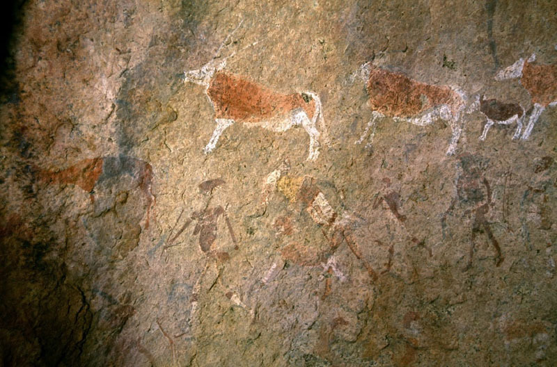 polychrome gemsbok and human figures