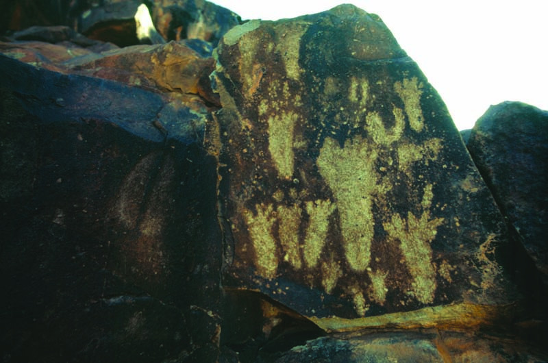 A series of foot engravings on a rock in Damaraland