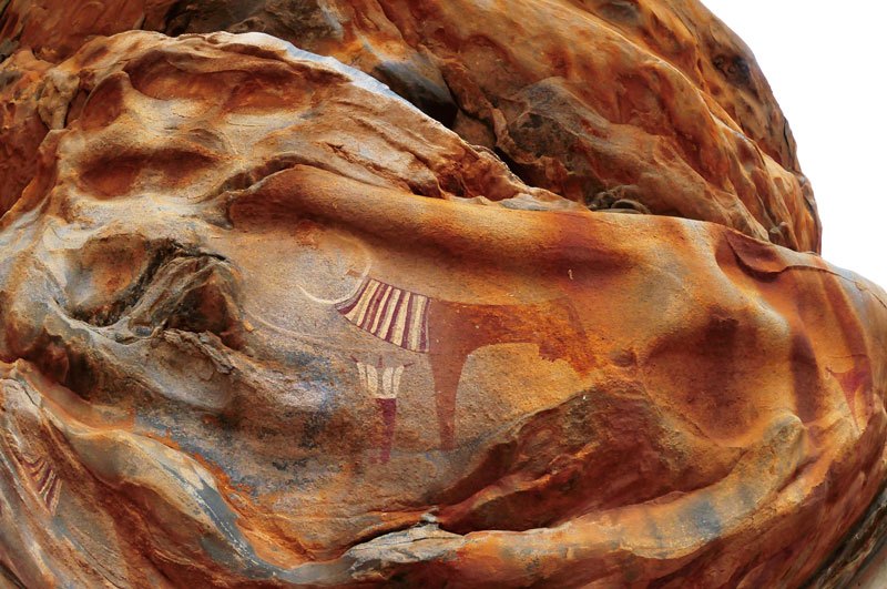 Las Geel. Stylised cow and human figure. Image ID: somlag0020003