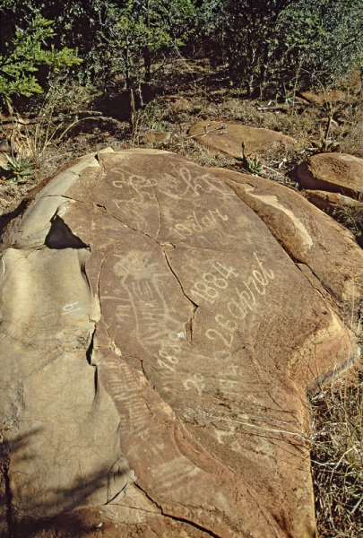 Vandalised rock engravings of animals possibly elephant, SOASTR0010006