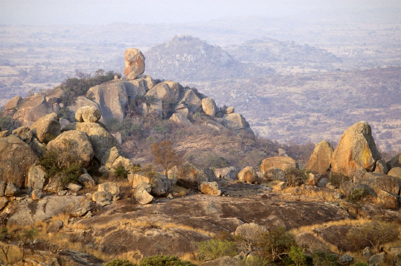 Matobo means bald-headed, a name given to the hills long ago because they were regarded as a sacred place by different peoples most of all by the Bushmen/San hunter-gatherers who lived and painted here for thousands of years long before the present day Karanja, Shona and Ndebele arrived there. Image ID: zimmtb0010001